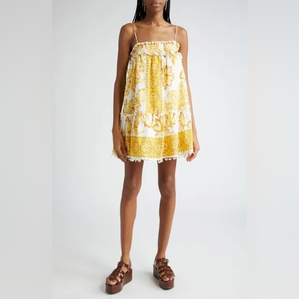 Farm Rio Aura Floral Ruffle Cotton Mini Sundress size Large